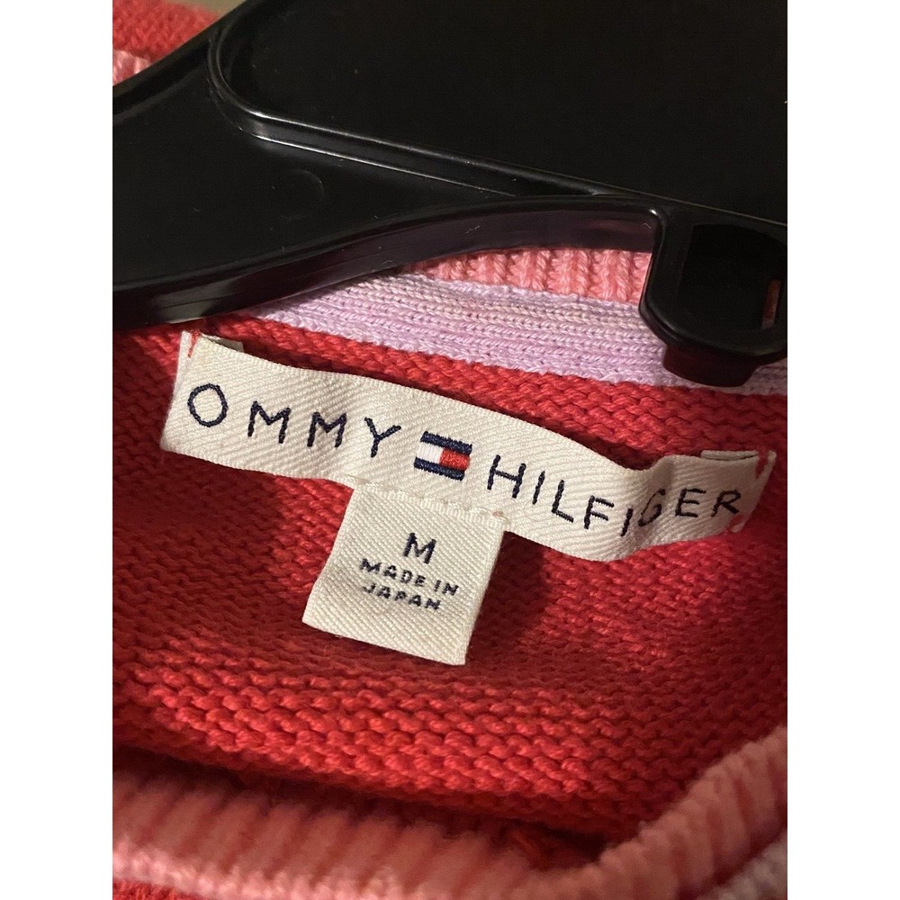 Tommy Hilfiger Womens Sweater Sz M Pink White Ribbed Hem Crewneck Long Sleeves - Picture 10 of 10